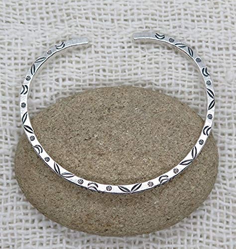 Sterling Silver Boho Floral Cuff Bracelet, Handmade Thin Delicate Squarish Bangle with oxidized flowers engraving, adjustable, Gift for Her