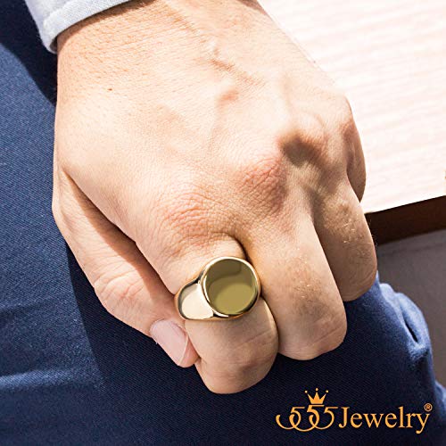 555Jewelry Stainless Steel Solid Plain High Polish Round Signet Ring for Men - color: Gold