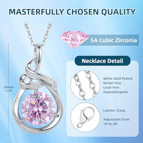 Teardrop Birthstone Necklace for Women 14K Gold/White Gold Elegant Ribbon Pendent Anniversary Love Birthday Gifts for Mom Women, 18"+2" Inches - color: White Gold-10-Oct Birthstone