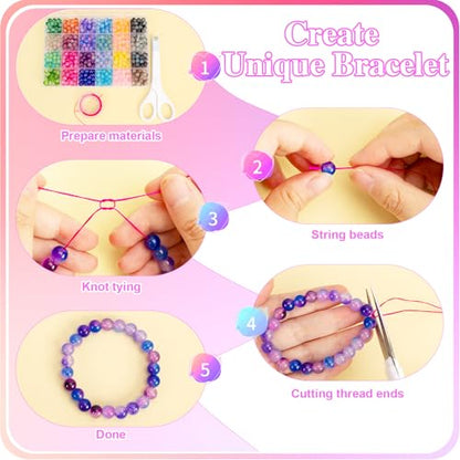 XSEINO 192 Colors 4800pcs 8mm Dream Candy Colorful Series Glass Beads Bracelet Making Kit,8 Box Different Unique Styles Crystal Bead for Making and DIY Crafts - color: 8 Boxs 8mm Round Glass Beads
