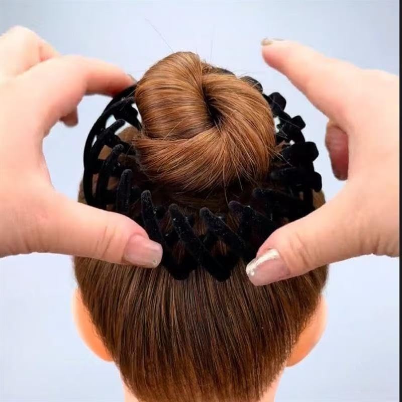 4Pcs Black Birds Nest Hair Clip Set for Women, Velvet Bird Nest Hair Clip Expandable Ponytail Holder, Lazy Bun Maker Hair Clips, Non Slip Bird Nest Plate Hairpins for Thick Thin Hair - color: 4 Black