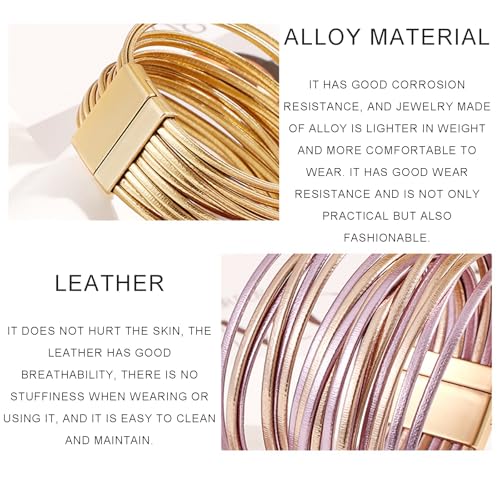 DRXRD Boho Leather Wrap Bracelets for Women Men Multi-Layer Bracelets with Strong Clasp Western Jewelry - color: J