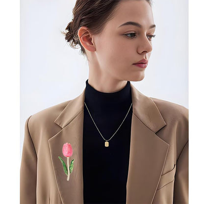 Rhinestone Tulip Brooch Pin for Women Fashion Elegant Botanical Flower Vintage Brooch Lapel Pin Delicate Pink Tulip brooch Wedding Banquet Gift - style: Rose