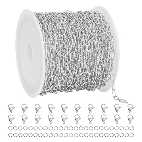 UMAOKANG 10 Meters Stainless Steel Chains Bulk on Spool Shiny Embossed Paperclip Chain for Jewelry Making - color: Embossed Paperclip Silver
