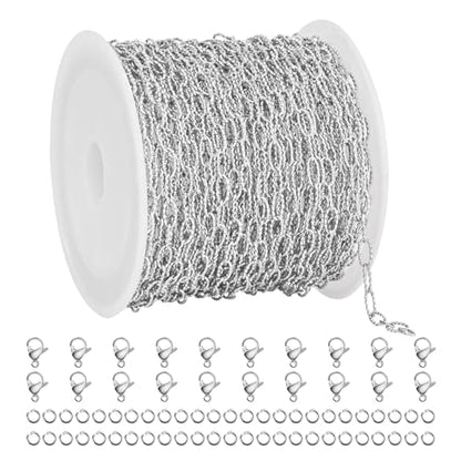 UMAOKANG 10 Meters Stainless Steel Chains Bulk on Spool Shiny Embossed Paperclip Chain for Jewelry Making - color: Embossed Paperclip Silver