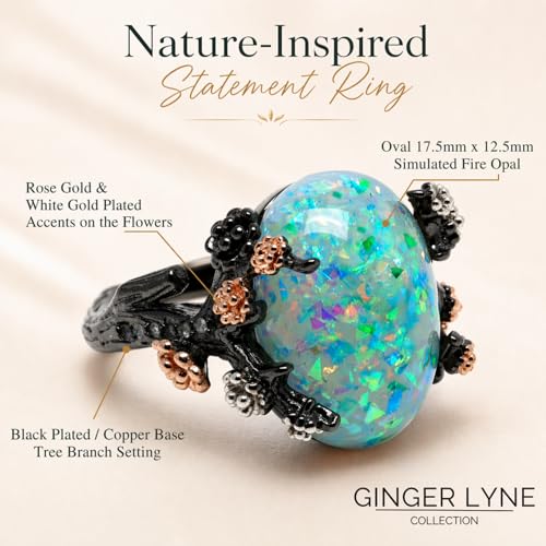 Henrietta Gothic Opal Ring for Women, Fantasy Promise Ring by Ginger Lyne | Simulated White Fire Opal, Cubic Zirconia Black Rose Gold Plated Bold Jewelry Statement Piece For Engagements, Gifts & Events - color: Green