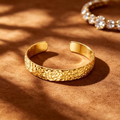 12mm/14mm Width 14K Gold Plated Bangle Bracelet for Women Men - color: Yellow-Style 2