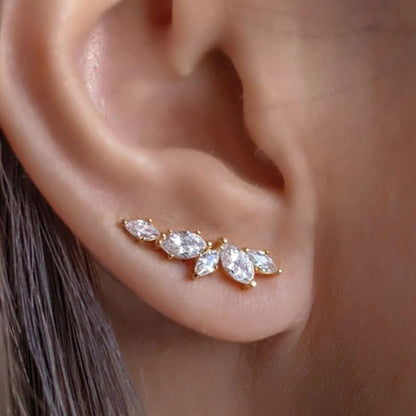 1 Pair Marquise Zirconia Ear Climber Stud Earrings for Women Daily Casual Clip Earrings Jewelry - color: Gold