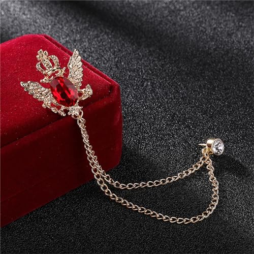 4PCS Gem Brooch Lapel Pin Chain for Men Retro Crystal Tassel Chain Brooch Pin Career Suit Tuxedo of Shirts Tie Hat Scarf Father's Day Gift - color: 2PCS Red