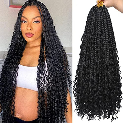 Unionbeauty 8 Packs Boho Box Braids 18 Inch Fluffy Bohemian Hippie Braids Distressed Goddess Box Braids Hair Curly Ends Pre-looped Crochet Hair Synthetic Braiding Hair Extension for Black Woman 1B# - color: 1B#, size: 18 Inch (Pack of 8)