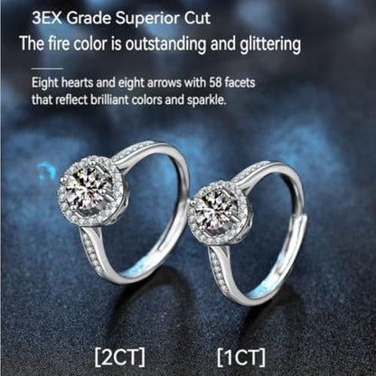 1CT/2CT Queen series moissanite ring, Adjustable rings for women, 925 Sterling Silver Open Band, D-Color VVS1 Sparkling Stone, Luxury Diamond Alternative - style: Queen 2 Series, 2CT