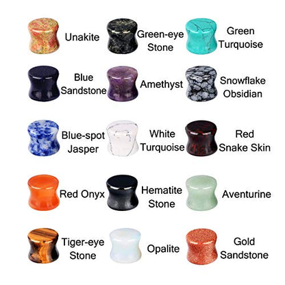 Longbeauty 20/30 Pcs Set Mixed Stone Saddle Double Flared Ear Tunnels Expander Plugs Stretcher 3MM-20MM - style: 15pairs, 0g(8mm)