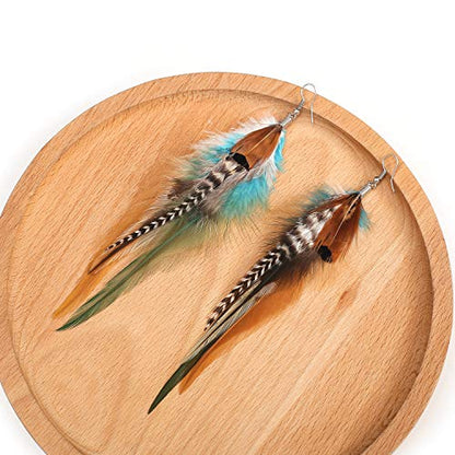 lureme Bohemian Multicolor Pheasant Feathers Dangle Earrings Handmade Natural Feather Earrings (er006314) - style: Style D