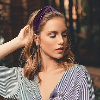 Headbands for Women Royal Purple Velvet Knotted Headband is a Trendy Top Knot Head band Fashion Womens Designer Girls Hair - color: Royal Purple