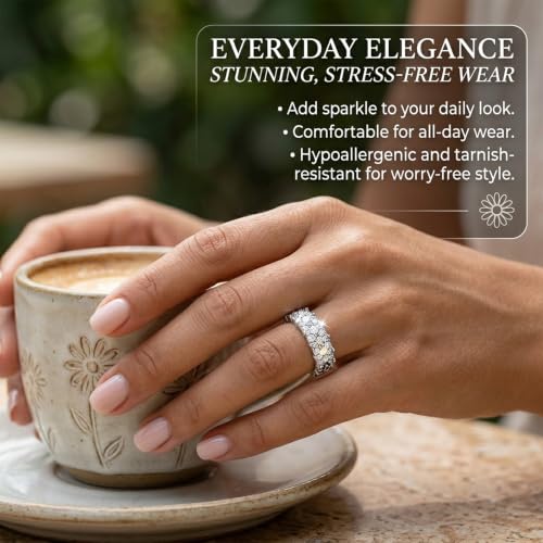 14K Non Tarnish Gold Rings for Women 34 Rhinestones Daisy Accents Stackable Stacking Gold Plated Womens Wedding Rings - color: Silver