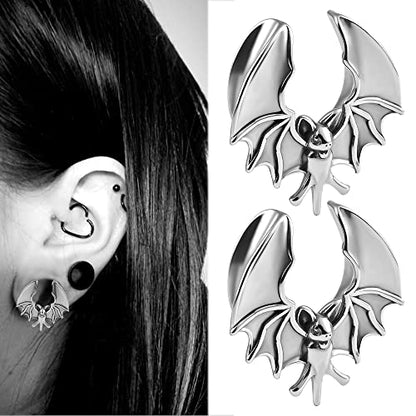DOEARKO 2PCS Ear Gauges Cool Bat Saddle Ear Plugs Tunnels 316 Stainless Steel Hypoallergenic Earrings Gauges for Ears Expander Body Piercing Jewelry - color: Gold, size: 5/16"