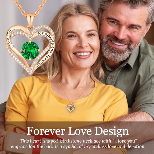 CDE Engraved Forever Love Heart Birthstone Necklace Jewelry Gifts for Women | Hypoallergenic,Nickel-Free & Lead-Free,3 x 3 mm 5A CZ Heart Pendant,Anniversary Christmas Birthday Gift for Girlfriend Wife - color: 05-May, style: Rose Gold Plated