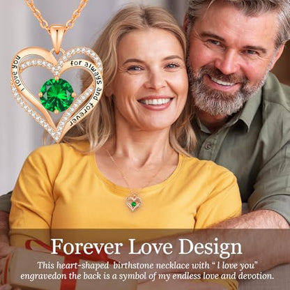 CDE Engraved Forever Love Heart Birthstone Necklace Jewelry Gifts for Women | Hypoallergenic,Nickel-Free & Lead-Free,3 x 3 mm 5A CZ Heart Pendant,Anniversary Christmas Birthday Gift for Girlfriend Wife - color: 05-May, style: Rose Gold Plated