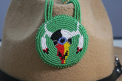 Handmade Native American Style Tribal ethnic Seed Bead Beaded Layered Medallion Necklace - color: Buffalo Skull