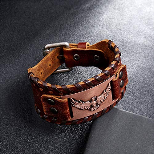 GelConnie Viking Bracelet Punk Leather Cuff Bracelet Gothic Leather Wristband Bracelet with Nordic Amulet Scandinavian Talisman Celtic Pagan Jewelry - color: Brown Eagle