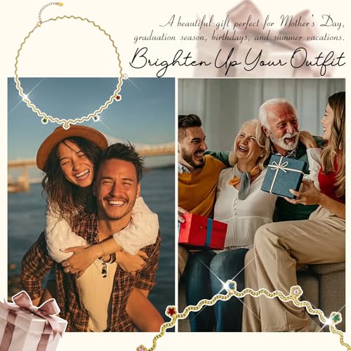 Hipunk Women Gold Plated Stainless Steel Wave Rope Chain Collar Necklace with Colorful Zirconia Flower Heart Charms Choker, Adjustable 16+2 Inch - color: flower