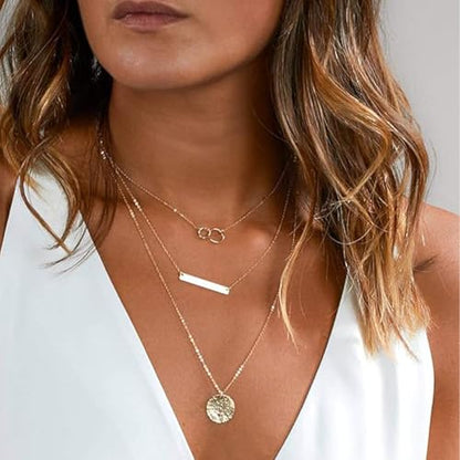 Layered Necklace Pendant Handmade Dainty Choker Bar Layering Long Necklace for Women(Silver) - color: Golden buckle