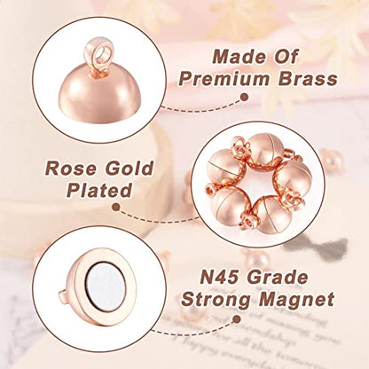 Craftdady 20 Sets Rose Gold Round Magnetic Clasps 14.5x8mm Magnet Converters Locking Clasps for Jewelry Bracelet Necklace Making Hole:1.6mm - color: Rose Gold