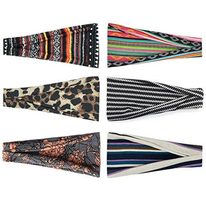 YONUF Boho Headbands For Women Fashion Wide Headband Yoga Workout Head Bands Hair Accessories Band 6 Pack - color: Flower4