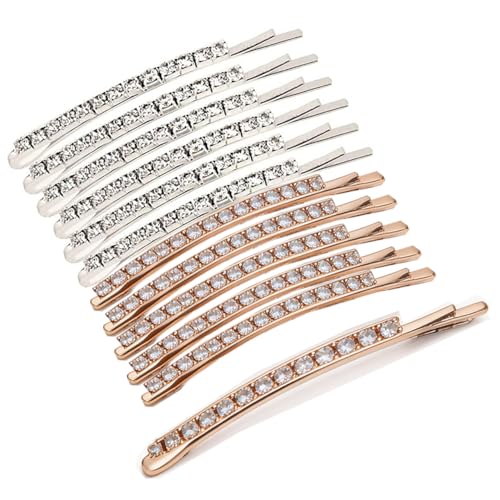 SUMAJU 12Pcs Diamond Bobby Pins Rhinestone Hair Clip Decorative Gold/Silver | 2.4-in Metal Barrettes for Women Girls, Hair Pins for Prom Bridal Wedding Accessories Gifts Styling - color: Silver and Gold