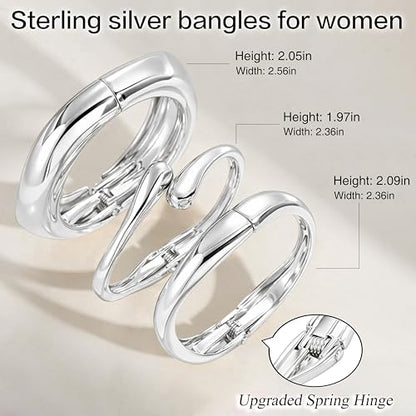Chunky Gold Bangle Bracelets for Women, 14K Gold Plated Big Stackable Cuff Bracelet Set, Dainty Thick Dome Teardrop Bangles, Trendy Statement Jewelry Fashion Accessories - color: Silver