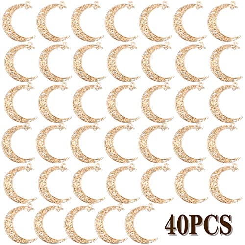 40pcs Hollow Moon Charms Alloy Crescent Pendants Celestial Dangle Charms for DIY Bracelet Necklace Jewelry Making, 40x28mm(Light Golden) - color: Kc Gold