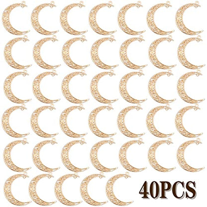 40pcs Hollow Moon Charms Alloy Crescent Pendants Celestial Dangle Charms for DIY Bracelet Necklace Jewelry Making, 40x28mm(Light Golden) - color: Kc Gold