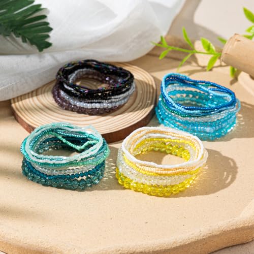tenghong2021 Handmade Bohemian Multilayer Bracelets Boho Glass Beaded Colorful Strand Multilayered Stackable Seed Beads Bracelet for Women Friends Friendship Gifts Summer Beach Hawaii Jewelry - color: Light Blue