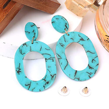 Acrylic Earrings For Women Statement Geometric Earrings Resin Acetate Drop Dangle Earrings Mottled Hoop Earrings Fashion Jewelry - color: turquoise