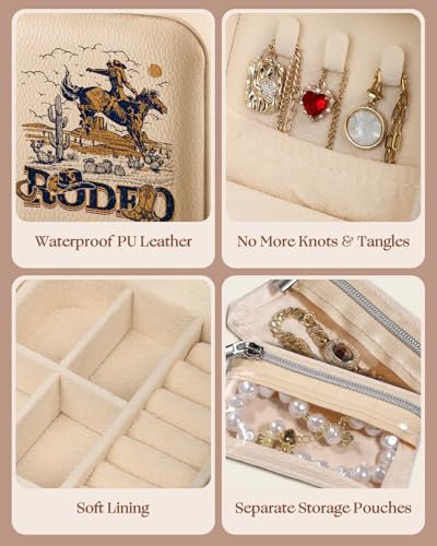 Bistup Travel Jewelry Case - Small Jewelry Organizers and Storage Box for Women Girls Teens Cute Traveling Jewelry Holder with Mirror Little Tiny Compact Modern Unique Aesthetic Pretty, Western - style: Western