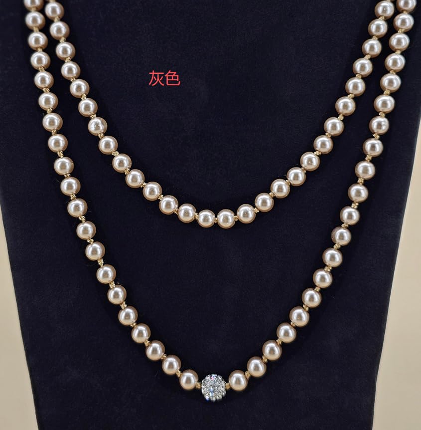 Long Pearl Necklace for Women Dainty Zircon Bead Pearl Necklace Layered Faux Pearls Necklaces Long Wedding Long Pearl Necklace Delicate Jewelry for Brides - color: Gray-D