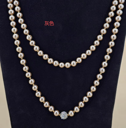 Long Pearl Necklace for Women Dainty Zircon Bead Pearl Necklace Layered Faux Pearls Necklaces Long Wedding Long Pearl Necklace Delicate Jewelry for Brides - color: Gray-D