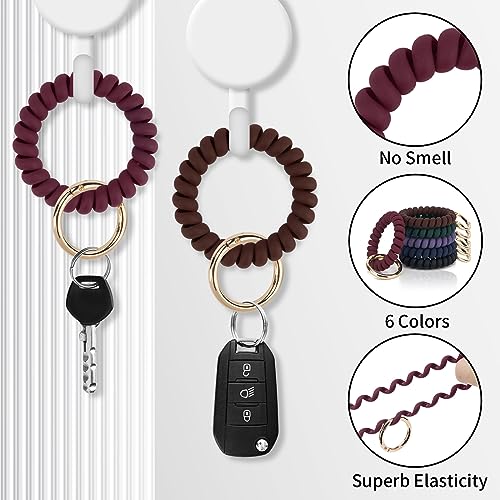 QIUTIMIY 6PCS Wristlet Keychain, Colorful Spiral Coil Hair Tie for Women, Sauna Accessaries Wrist Coil Key Ring Key Holder - color: Matte(dark)