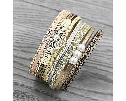 Fesciory Leather Wrap Bracelet for Women, Boho Western Layered Cuff Jewelry | Stackable Bracelets, Easy-On Clasp, Daily Wear, Pairs with Boho Western Outfits, Gift for Women - color: Beige2
