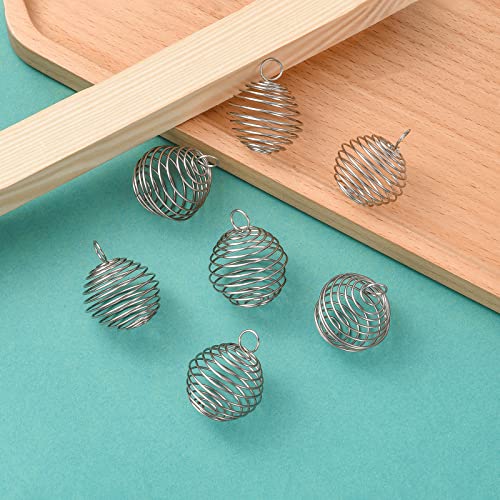 LiQunSweet 10 Pcs Stainless Steel Wire Pendants Spiral Bead Cage Lava Stone Ball Holder Charm for Jewellery Making DIY Accessories - color: Stainless Steel Cage_24~25mm