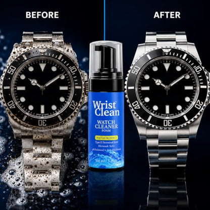 Royal Watch Cleaning Kit | (1x) Watch Cleaner Foam 100ML, (1x) Large Drying Towel, (2x) Non-scratch Brushes, (1x) Microfiber Pouch | USA Made (5 piece Set) | Science Formulation for Gentle Care | Special in-house Formulation for Reducing Scratches During