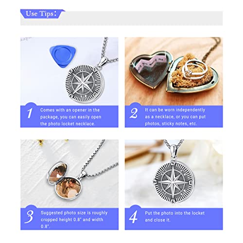 Compass Necklace for Women Men 925 Sterling Silver Pendant Urn Necklaces for Ashes Picture Locket Necklace Anchor Necklace Viking Necklace Crystals CZ Moonstone Abalone Shell Turquoise Compass Jewelry - color: Q-L-Compass Picture Locket, style: Locket