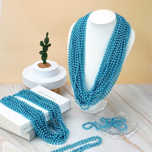 SHAOQINLIN 30 PCS Teal Bead Necklace, Teal Mardi Gras Beads, Turquoise Party Beads Necklaces Bulk Round Beaded Necklaces for Mardi Gras, Christmas, School Spirit Day Party Favors - color: Teal
