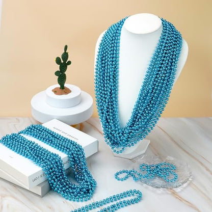 SHAOQINLIN 30 PCS Teal Bead Necklace, Teal Mardi Gras Beads, Turquoise Party Beads Necklaces Bulk Round Beaded Necklaces for Mardi Gras, Christmas, School Spirit Day Party Favors - color: Teal