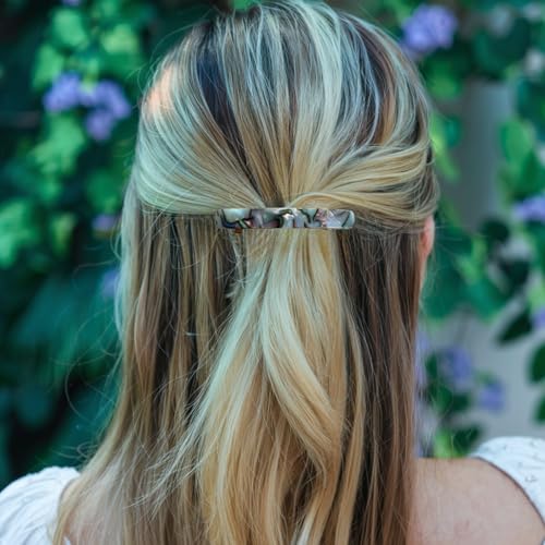 French Amie Bar Gray Magma Small 2 1/4 Inch Hair Clip Barrette | Handmade Cellulose Acetate Automatic Clasp For Women Girls Teens Everyday Style - color: Gray Magma
