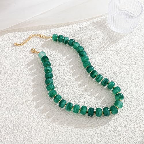 Chunky Beaded Necklace for Women Trendy Multicolor Resin Beads Choker Necklaces Boho Summer Statement Necklace Chunky Heart Jewelry - color: Bead necklace-dark green