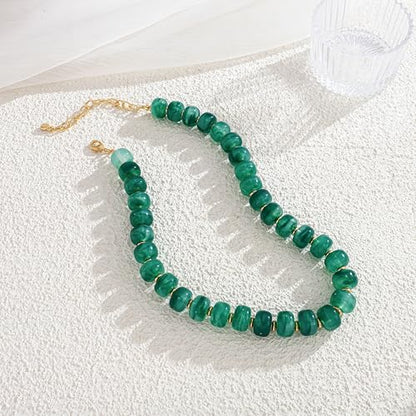 Chunky Beaded Necklace for Women Trendy Multicolor Resin Beads Choker Necklaces Boho Summer Statement Necklace Chunky Heart Jewelry - color: Bead necklace-dark green