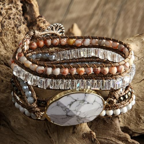 Women Wrap Bracelets Boho Natural Stone Jasper Turquoises Strand Bracelet Jewelry Collection - color: White Turquoise