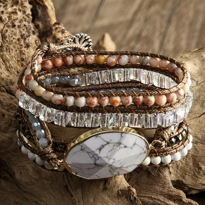 Women Wrap Bracelets Boho Natural Stone Jasper Turquoises Strand Bracelet Jewelry Collection - color: White Turquoise