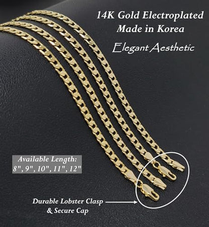 Gold Electroplated Anklet, Made in Korea - style: Dia-Cut Cuban Chain